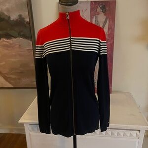 Tommy Hilfiger Women's Red White and Navy Zip Ski Sweater